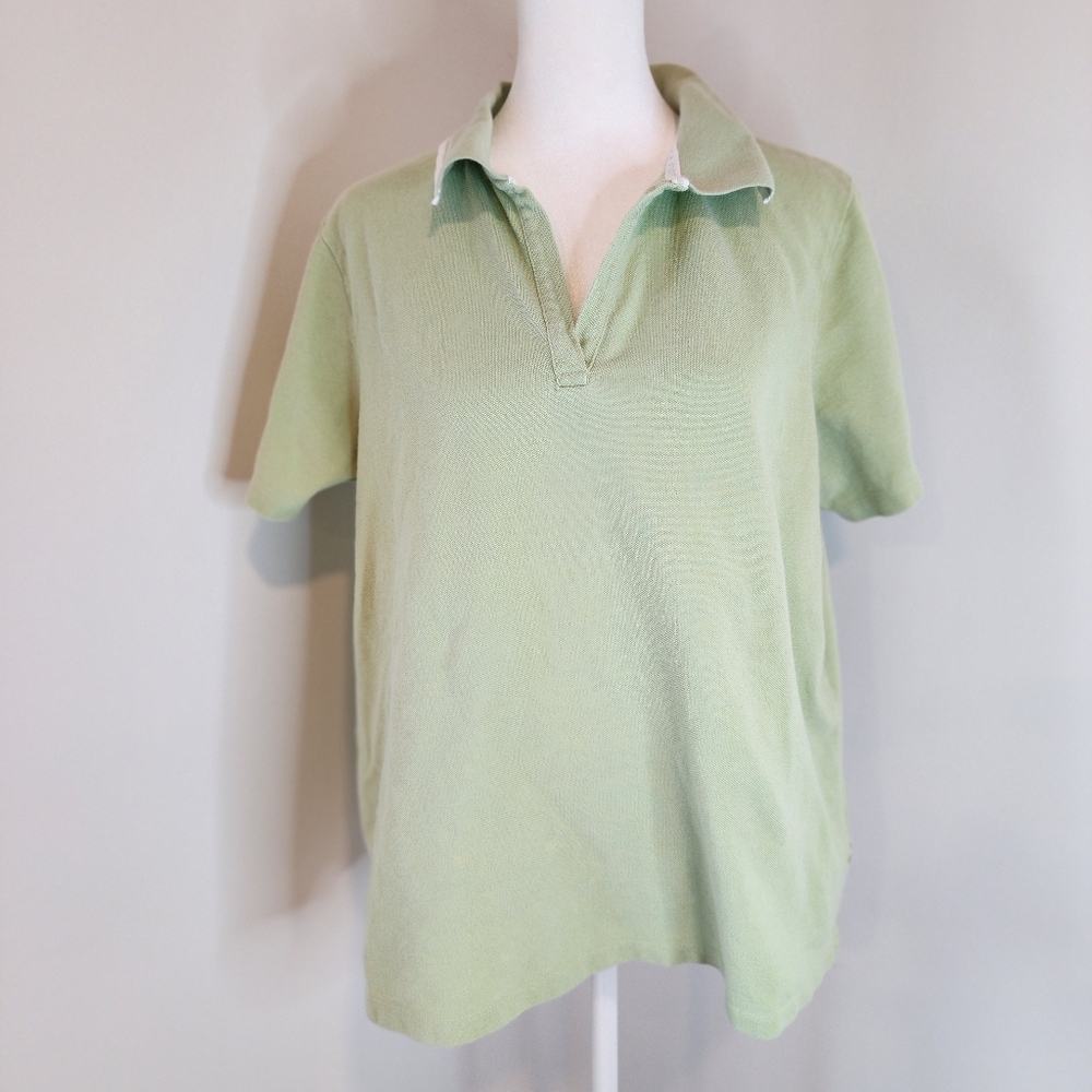 First Issue Liz Claiborne Vintage 80s Womens 18 Cotton Split Collar Polo Shirt